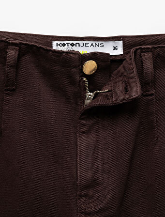 Düğmeli Kesik Geniş Paça Kemerli Pantolon - Wide Leg Jeans