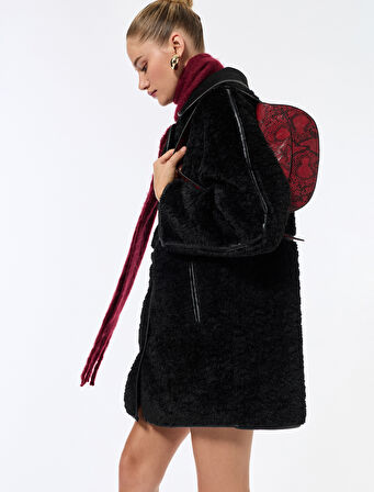 Bonded Kaban Oversize Peluş Düğmeli Cepli Kruvaze Uzun Kollu