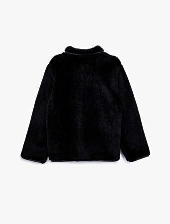 Uzun Kollu Düğmeli Kruvaze Peluş Ceket