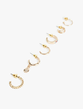 Taş Detaylı 6'lı Halka Küpe Seti