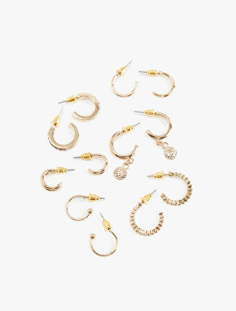 Taş Detaylı 6'lı Halka Küpe Seti