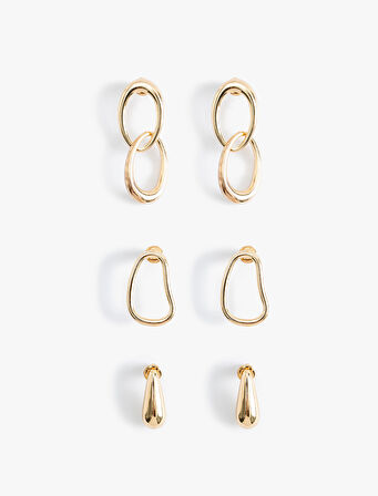 3'lü Sallantılı Soyut Şekilli Küpe Seti