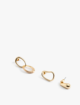 3'lü Sallantılı Soyut Şekilli Küpe Seti