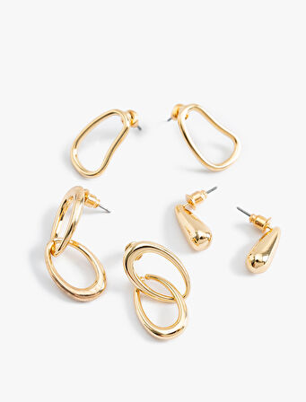 3'lü Sallantılı Soyut Şekilli Küpe Seti