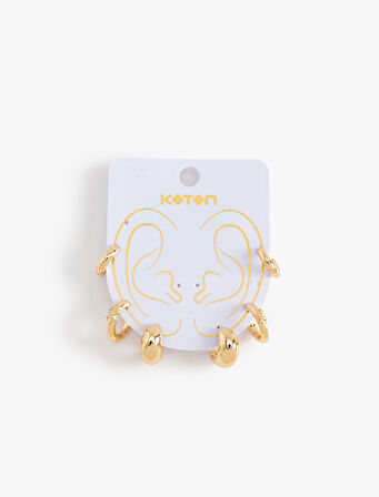 3'lü Halk ve Earcuff Küpe Seti
