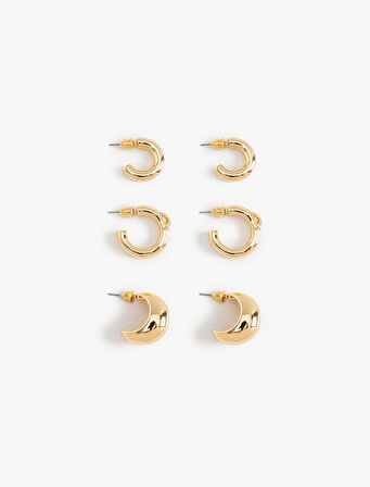 3'lü Halk ve Earcuff Küpe Seti