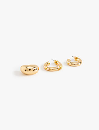 3'lü Halk ve Earcuff Küpe Seti