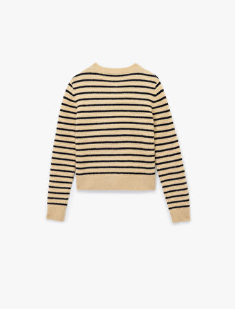 Uzun Kollu Bisiklet Yaka Çizgili Triko Hırka