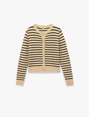 Uzun Kollu Bisiklet Yaka Çizgili Triko Hırka