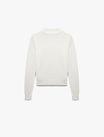 Hafif Dik Yaka Yarım Düğme Detaylı Uzun Kollu Triko Basic Kazak