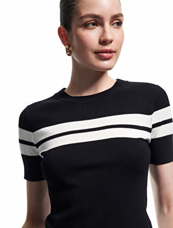 Viskon Kumaş Kısa Kollu Bisiklet Yaka Triko Sweatshirt