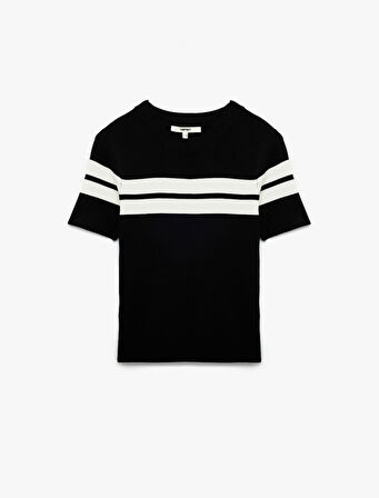 Viskon Kumaş Kısa Kollu Bisiklet Yaka Triko Sweatshirt