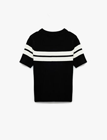 Viskon Kumaş Kısa Kollu Bisiklet Yaka Triko Sweatshirt