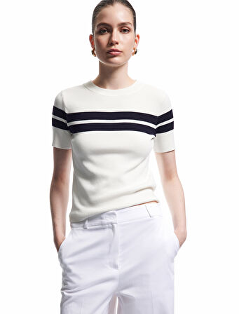 Viskon Kumaş Kısa Kollu Bisiklet Yaka Triko Sweatshirt