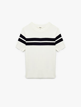 Viskon Kumaş Kısa Kollu Bisiklet Yaka Triko Sweatshirt