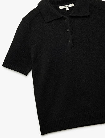 Kısa Kollu Düğmeli Polo Yaka Triko Kazak