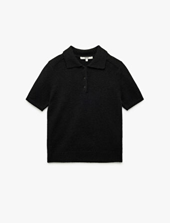 Kısa Kollu Düğmeli Polo Yaka Triko Kazak