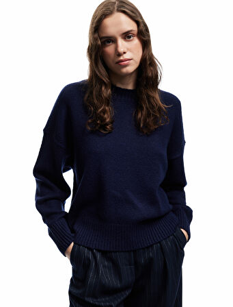 Uzun Kollu Bisiklet Yaka Triko Basic Kazak