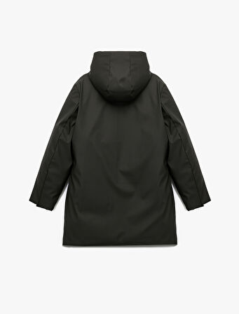 Kapüşonlu Su İtici Uzun Kollu Fermuarlı Cep Detaylı Anorak Mont