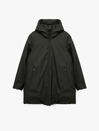 Kapüşonlu Su İtici Uzun Kollu Fermuarlı Cep Detaylı Anorak Mont