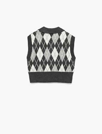 Kolsuz Baklava Desenli Jakarlı Polo Yaka Triko Süveter