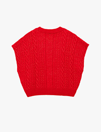 Bisiklet Yaka Kolsuz Saç Örgü Dokulu Triko Süveter