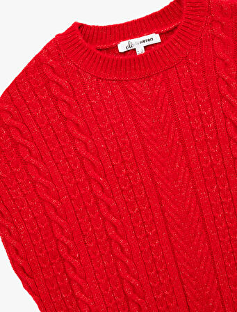 Bisiklet Yaka Kolsuz Saç Örgü Dokulu Triko Süveter