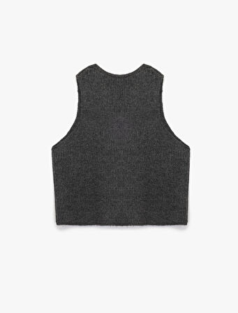 Crop V Yaka Kolsuz Düğmeli Basic Triko Yelek