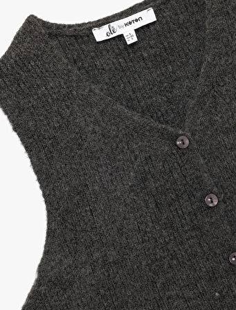 Crop V Yaka Kolsuz Düğmeli Basic Triko Yelek