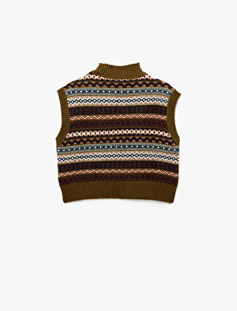 Jakarlı Kolsuz Dik Yaka Triko Süveter