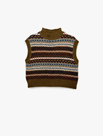 Jakarlı Kolsuz Dik Yaka Triko Süveter