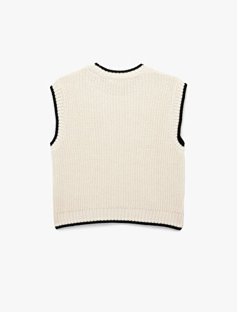 Saç Örgü Dokulu Kolsuz Biyeli Bisiklet Yaka Süveter