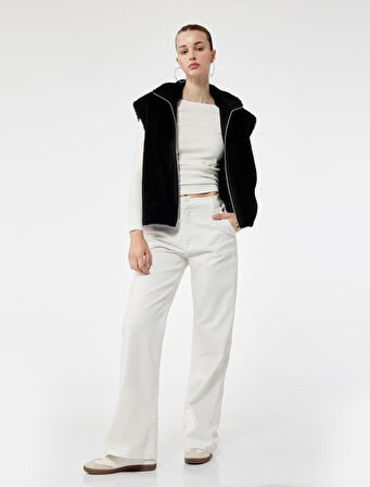 Fermuarlı Uzun Şal Yaka Peluş Yelek