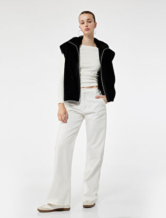 Fermuarlı Uzun Şal Yaka Peluş Yelek