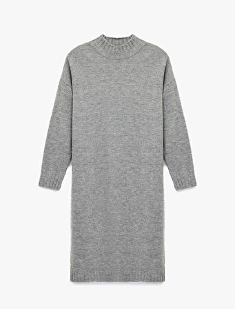 Dik Yaka Uzun Kollu Triko Midi Elbise