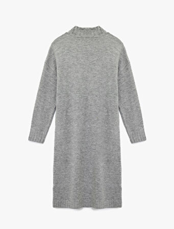 Dik Yaka Uzun Kollu Triko Midi Elbise