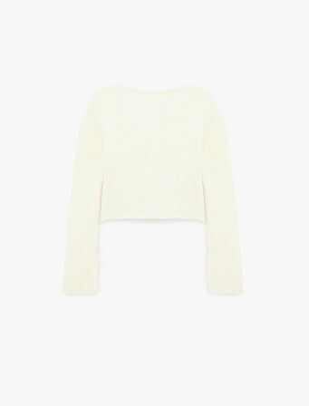 Uzun Kollu Bisiklet Yaka Bağlama Detaylı Triko Hırka