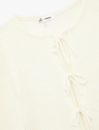 Uzun Kollu Bisiklet Yaka Bağlama Detaylı Triko Hırka