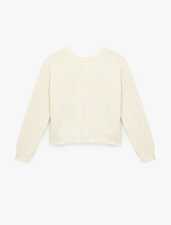 Uzun Kollu Bisiklet Yaka Arkası Fiyonk Detaylı Triko Kazak