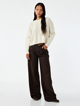 Uzun Kollu Bisiklet Yaka Arkası Fiyonk Detaylı Triko Kazak