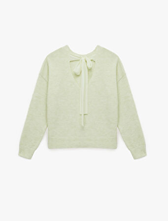 Uzun Kollu Bisiklet Yaka Arkası Fiyonk Detaylı Triko Kazak