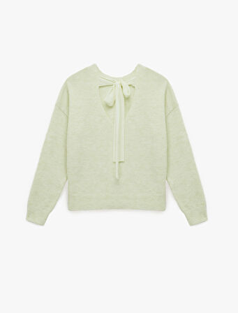 Uzun Kollu Bisiklet Yaka Arkası Fiyonk Detaylı Triko Kazak