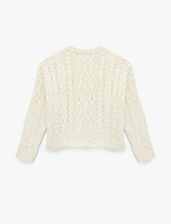 Saç Örgü Dokulu Uzun Kollu Bisiklet Yaka İnci Detaylı Triko Kazak