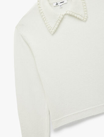 İnci Detaylı Bebe Yaka Uzun Kollu Triko Kazak