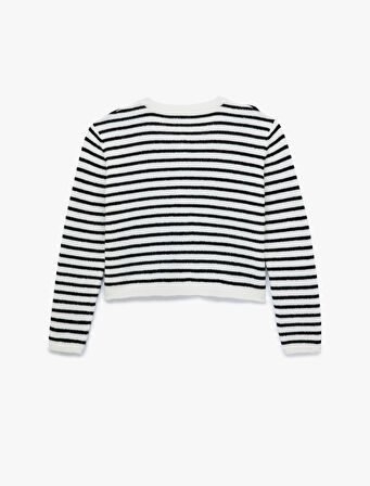 Uzun Kollu Düğmeli Bisiklet Yaka Çizgili Triko Hırka