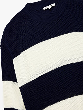 Uzun Kollu Bisiklet Yaka Renk Bloklu Triko Kazak