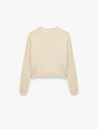 Saç Örgüsü Detaylı Uzun Kollu Bisiklet Yaka Triko Kazak