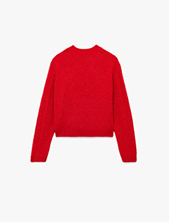 Saç Örgüsü Detaylı Uzun Kollu Bisiklet Yaka Triko Kazak