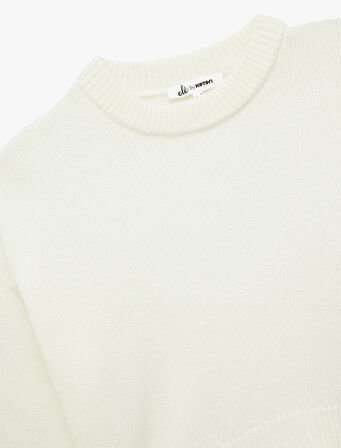 Uzun Kollu Bisiklet Yaka Asimetrik Kesim Triko Kazak