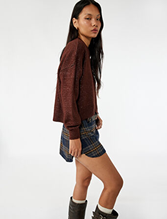 Uzun Kollu Bisiklet Yaka Asimetrik Kesim Triko Kazak